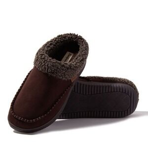 Dearfoams Men's Marshall Microsuede Moc Toe Clog With Berber Cuff Coffee Sz 7-8